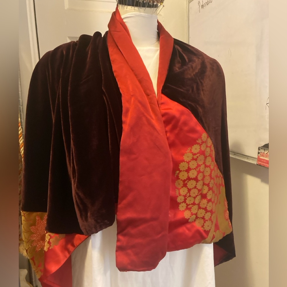 Beautiful large deep purple velvet and red satin Wrap